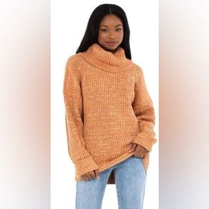 Brand new Orange chunky oversized Free People Womens Leo Cowl Neck Tunic Sweater